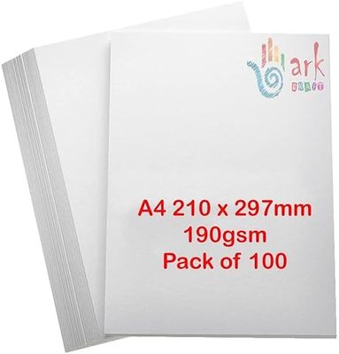 Ark (100) Tarjetas blancas económicas A4, 190 g/m², hojas de tarjetas blancas sin ácido, lisas, (100)