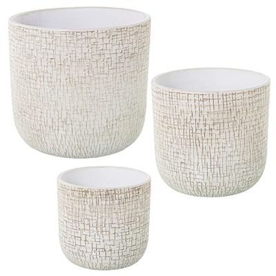 DRW Lot de 3 Pots circulaires en céramique Marron 30 x 28 cm, 25 x 24 cm et 20 x 19 cm