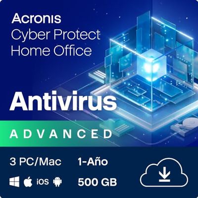 Acronis Cyber Protect Home Office 2023 , Advanced , 500 GB en la nube , 3 PC/Mac , 1 año , Windows/Mac/Android/iOS , Seguridad y copia de seguridad en Internet , Envio por correo electrónico