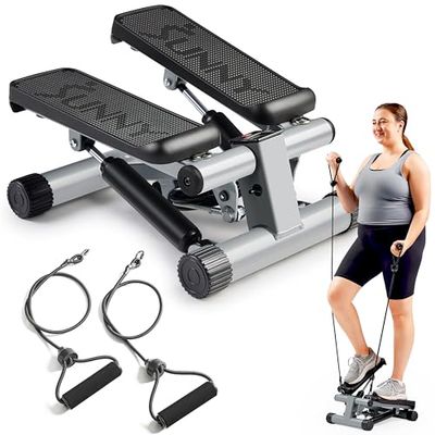 Sunny Health and Fitness Mini Stepper Machine, Trapp träningsutrustning med motståndsband LCD-skärm, Air Climber Stepping Machine för hemmaträning - NO. 012-S