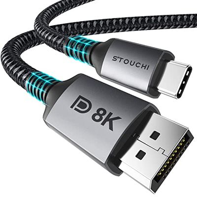 USB C DisplayPort 1.4 kabel 8K @60Hz Stouchi 4K@144Hz/120Hz 5K@60Hz 2K@240Hz Thunderbolt 3 naar DisplayPort HBR3 32,4Gbps Type C DP 1.4 voor M1 MacBook Pro 2021 Mac Mini 2M/6,6Ft VESA-gecertificeerd