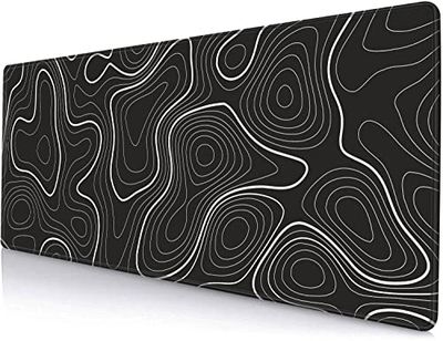 Hokafenle Grand tapis de souris de jeu, noir, motif carte topographique minimaliste, contour de clavier, tapis de souris avec bords cousus, antidérapant, taille XL, pour bureau à domicile, 80 x 30 cm