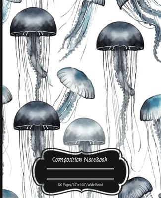 Composition Notebook: Ink Style, Vintage Jellyfish on White Background - 7.5" X 9.25" 120 Pages Wide Ruled