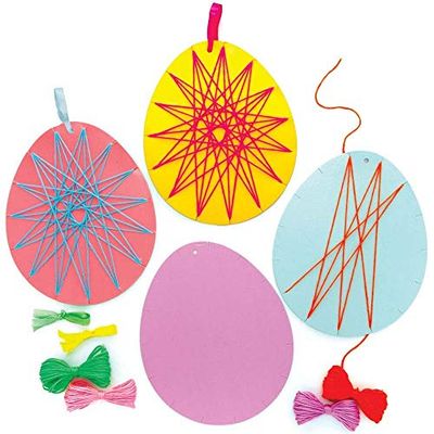 Baker Ross AX781 Kits d’œuf de Paques à tisser - Pack de 8, Loisirs créatifs pour enfants, la couture pour les débutants