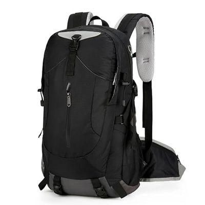 Cozary Wandelrugzak, 40 l, waterdicht, heren/dames, waterdicht en ademend, inclusief regenhoes (zwart), Zwart, 40L