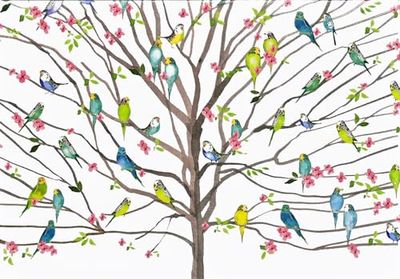 Tree of Budgies Note Cards (14 cards, 15 self-sealing envelopes)