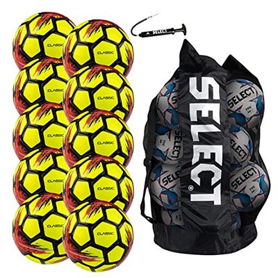 Select Klassieke voetbalbal, 10-Ball Team Pack met plunjezak en balpomp, geel V21, maat 3