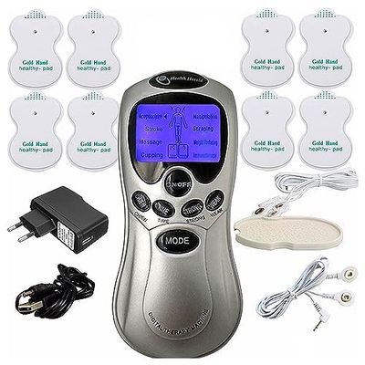 DAM EMS OT-208 draagbare spierstimulator, 2 kanalen, compact formaat, oplaadbare batterij. 7 x 2 x 15 cm, kleur: zilver