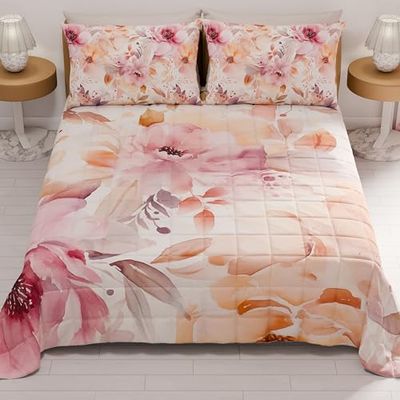 PETTI Artigiani Italiani - Summer Bedspread 220 x 260 cm 100 g/m² Double Face, Spring Quilt, Lightweight Quilt, Floral 2, 100% Made in Italy