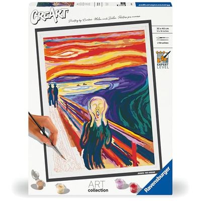 Ravensburger - CreArt ART COLLECTION Munch: L'Urlo, Kit per Dipingere con i Numeri, Contiene Tavola Prestampata 30 x 40 cm, 2 Pennelli, Colori e Accessori