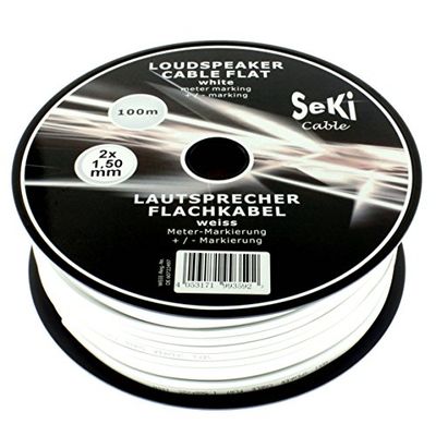 Seki 312644 Câble Haut-Parleur Plat 2 x 1,5 mm² Blanc 100 m