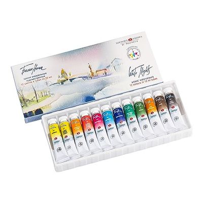 White Nights aquarelle d'artiste russe, set de 12 couleurs à 10 ml en tubes, Coloré