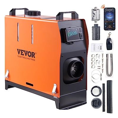 VEVOR Chauffage Diesel Tout-en-Un Portable 12 V 5-8 kW 0,16-0,62 L/h Réchauffeur d'Air Diesel 8-36 ℃ Réglable 20-25 m² Contrôle Intelligente LCD Bluetooth Télécommande Réservoir 5 L pour Bateau Auto