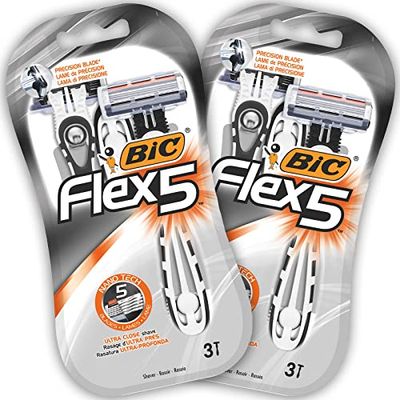 BIC RAZORS Flex5 Rasoi Usa e Getta da Uomo, Confezione da 2 Pacchi a 3 Pezzi