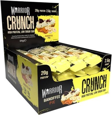 Warrior Crunch - High Protein Bars - 20g Protein Each Bar - Low Carb, Low Sugar Snack - 12 Pack x 64g (Banoffee Pie)