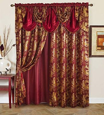 Golden Rugs Jana Collection Jana Rideau de fenêtre de Luxe avec cantonnière et Dos pour Chambre à Coucher, Salon et Salle à Manger Bordeaux 280 x 213 cm