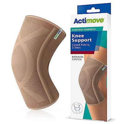 Actimove Everyday Supports Knee Support Closed Patella 2 Stays for Men & Women - Helps with Pain Relief & Swelling - Chronic Knee Pain & Overuse Knee Injuries – Left/Right Wear – Beige, Large