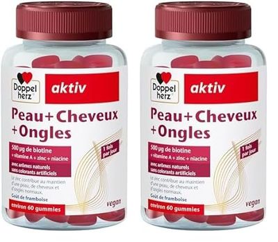 Doppelherz Peau+Ongles+Cheveux - Gummies à mâcher vegan - Avec zinc, biotine, vitamines A, C, E & B6-60 gummies (Lot de 2)