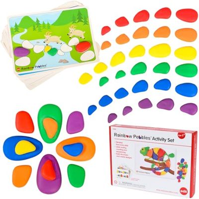 EDX Education 13206 Rainbow Pebbles Activity Set - Sorting and Stacking - Construction - Early Math Activity, 48 Pebbles and Fill-In Cards