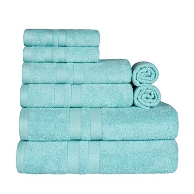 Superior Set di 8 asciugamani in cotone ad asciugatura rapida, 33 x 33 cm, asciugamani da 40,6 x 76,2 cm, asciugamani da bagno 76,2 x 132,1 cm, ciano