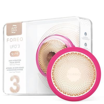 FOREO UFO 3, hidratación facial profunda, Spa facial 5 en 1, Terapia con luz LED roja, termoterapia, crioterapia, masajeador facial T-Sonic, cuidado facial antiedad, Fuchsia