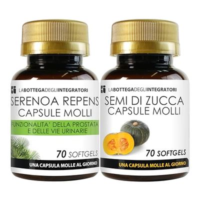 Set di integratori in Softgels per la Prostata e per le Vie Urinarie | Serenoa Repens 70 Perle + Semi di Zucca 70 Capsule Molli | LA BOTTEGA DEGLI INTEGRATORI