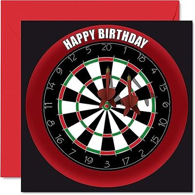 Leuke 38e verjaardagskaarten voor mannen en vrouwen - dartbord - gelukkige verjaardagskaart voor papa mama zoon dochter broer zus oom tante neef, 145 mm x 145 mm sport darts verjaardag wenskaarten