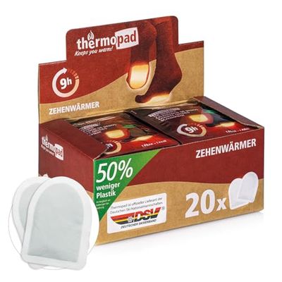 THERMOPAD Teenwarmers, het origineel: 20 paar warmtepads voor 8 uur warmte, direct te gebruiken voetwarmers, extra warme voetwarmers, ideaal voor outdooractiviteiten en skischoenen,