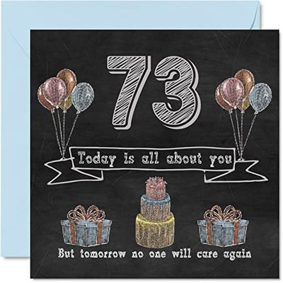 Grappige 73e Verjaardagskaarten voor Mannen Vrouw - Krijt Blackboard - Gelukkige Verjaardagskaart voor Oom Mama Papa Opa Overopa Oma Gran Nanny Tante, 145mm x 145mm Humor Banter Wenskaarten