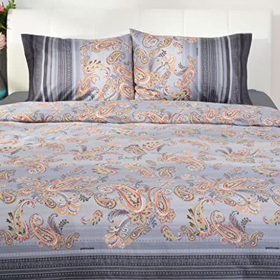 Deco Mex Tosca 4-Piece Bed Linen Set, 200 x 220 cm, Grey, Cream