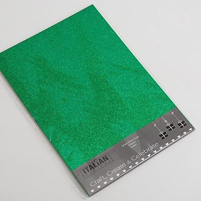 Italian Options 250GSM Non Shed Glitter Card Craft Paper 10 Sheets, A4 Size, Green