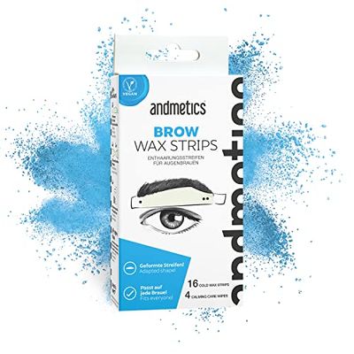 andmetics BROW wax strips: sopracciglia brevettata cera fredda depilazione strisce, forma perfetta per modellare, cera, tintura (stencil), senza pelare le sopracciglia.