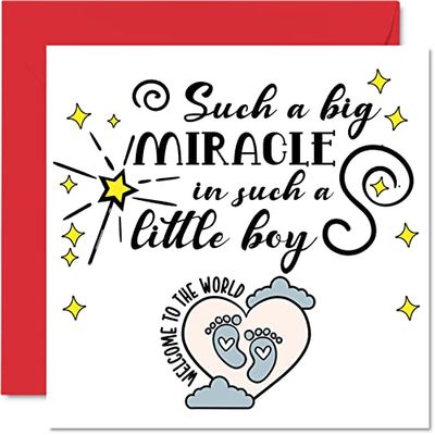 New Baby Boy Card - Big Miracle - Congratulations Baby Boy Cards Newborn, Well Done Congrats New Baby Cards, Welcome To The World Home Gifts, 145mm x 145mm Baby Greeting Cards for Parents