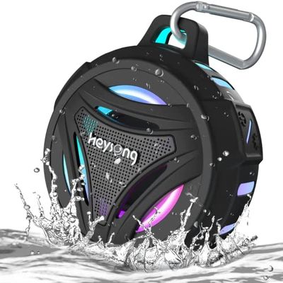 HEYSONG Shower Speaker, Waterpoof Portable Bluetooth Speakers Wireless with LED Lights, IP67, 36H Playtime, Rich Bass Small Speaker Bluetooth for Camping, Kayak, Beach, Bathroom, Travel, Gifts for Men