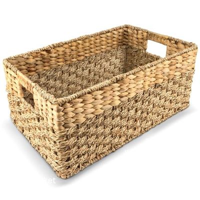 Cesto portaoggetti in vimini per organizzare (medio) cesto intrecciato, 1 cesto di vimini medio, cestini in giacinto d'acqua e alghe marine, cestini rettangolari per mensole, cesti rustici,
