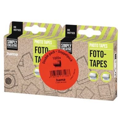 Hama | Fita transparente para colar fotos, fita fotográfica transparente, 1000 unidades (2 embalagens de 500 unidades), para colar imagens num álbum, cor transparente