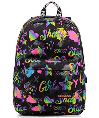 Seven Backpack, ISCHOOLPACK Knapsack, Book Bag, for Teen, Girls&Boys, Large Capacity, For School, Sport, Free Time, Laptop Sleeve, with Power bank, USB-Port, Italian Design, black