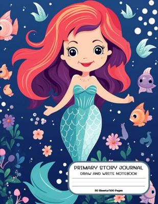 Mermaid - Primary Story Journal: Dotted Midline and Picture Space | Grades K-2 School Exercise Book | 100 Story Pages - Blue: Primary Composition Notebook