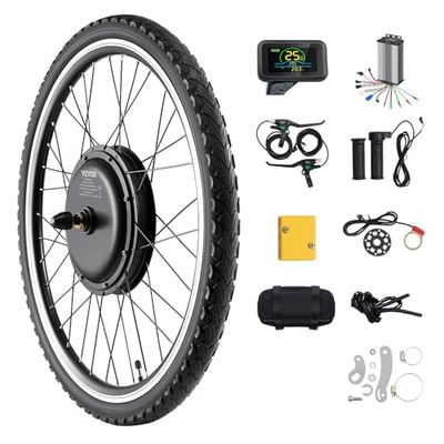 VEVOR Kit de Conversión de Bicicleta Eléctrica 1000 W, Kit de Motor de Cubo de Bicicleta Eléctrica de Rueda Delantera de 48 V con Controlador de Velocidad Mejorado, 420 RPM, 650 x 650 x 190 mm