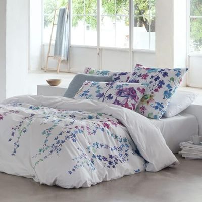 ETHERE Housse de Couette Haku Blue Lit 90 cm, Housse de Couette 150 x 220 cm, 100% Coton 200 Fils, Extra Doux, Fermeture avec Boutons cachés.