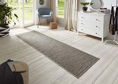 BT Carpet Nature Fineloop, tappeto da cucina per interni ed esterni, antiscivolo, a pelo corto, effetto lana, per corridoio, giardino, terrazza, bagno, grigio, multicolore, 80 x 450 cm