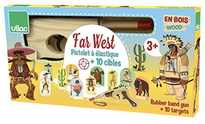Vilac Far West, Pistola in Legno con Elastico e bersagli, Multicolore, Medium, Vilac9911