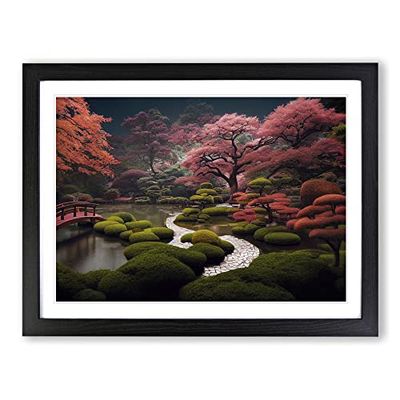 Japanese Garden Pond Vol.5 H1022 Framed Print for Living Room Bedroom Home Office Décor, Wall Art Picture Ready to Hang, Black A2 Frame (64 x 46 cm)