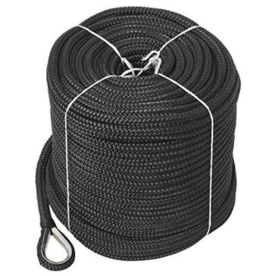 NovelBee Ligne d'ancrage en Nylon à Double Tresse de 0,95 cm x 60 m avec dé à Coudre en Acier Inoxydable (Noir)