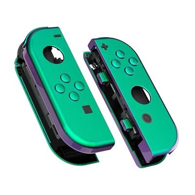 eXtremeRate Joycon Grip Cover Shell voor Nintendo Switch/Switch OLED Controller,DIY Vervangende Behuizingen Case met Knoppen Kit(Geen Joycon)-Kameleon Groen Paars