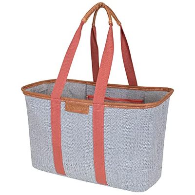 CleverMade SnapBasket luxe boodschappentas met versterkte bodem, herbruikbaar, duurzaam, van linnen, visgraatpatroon