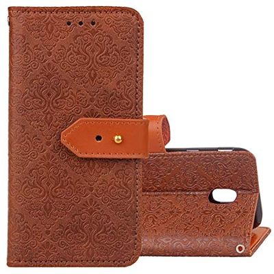 Carcasa de telefono for Galaxy J7 (2017) / J730 (versión de la UE) Funda de cuero con relieve horizontal estilo europeo con soporte y ranuras for tarjetas y billetera y marco de fotos y cordón (negro)