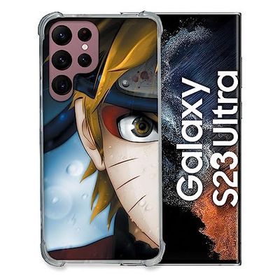 Cokitec Spetsat fodral i härdat glas för Samsung Galaxy S23 Ultra Manga Naruto vit