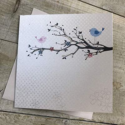 White Cotton Cards Kleine"Vogels in boom blank, handgemaakte kaart