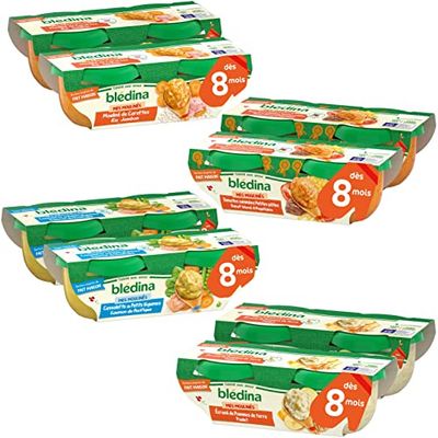 Blédina - Mes Moulinés - Repas bébé – 16 bols avec 4 Recettes inspirées du Fait Maison - Dès 8 Mois - Sans sel ajouté – 16x200g